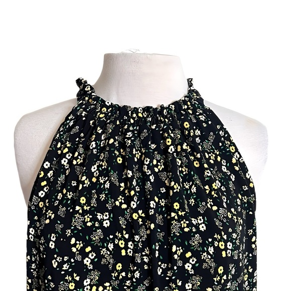 Adrianna Papell Black Floral Sleeveless Chiffon Blouse Halter Keyhole Top NWT M - Picture 3 of 11